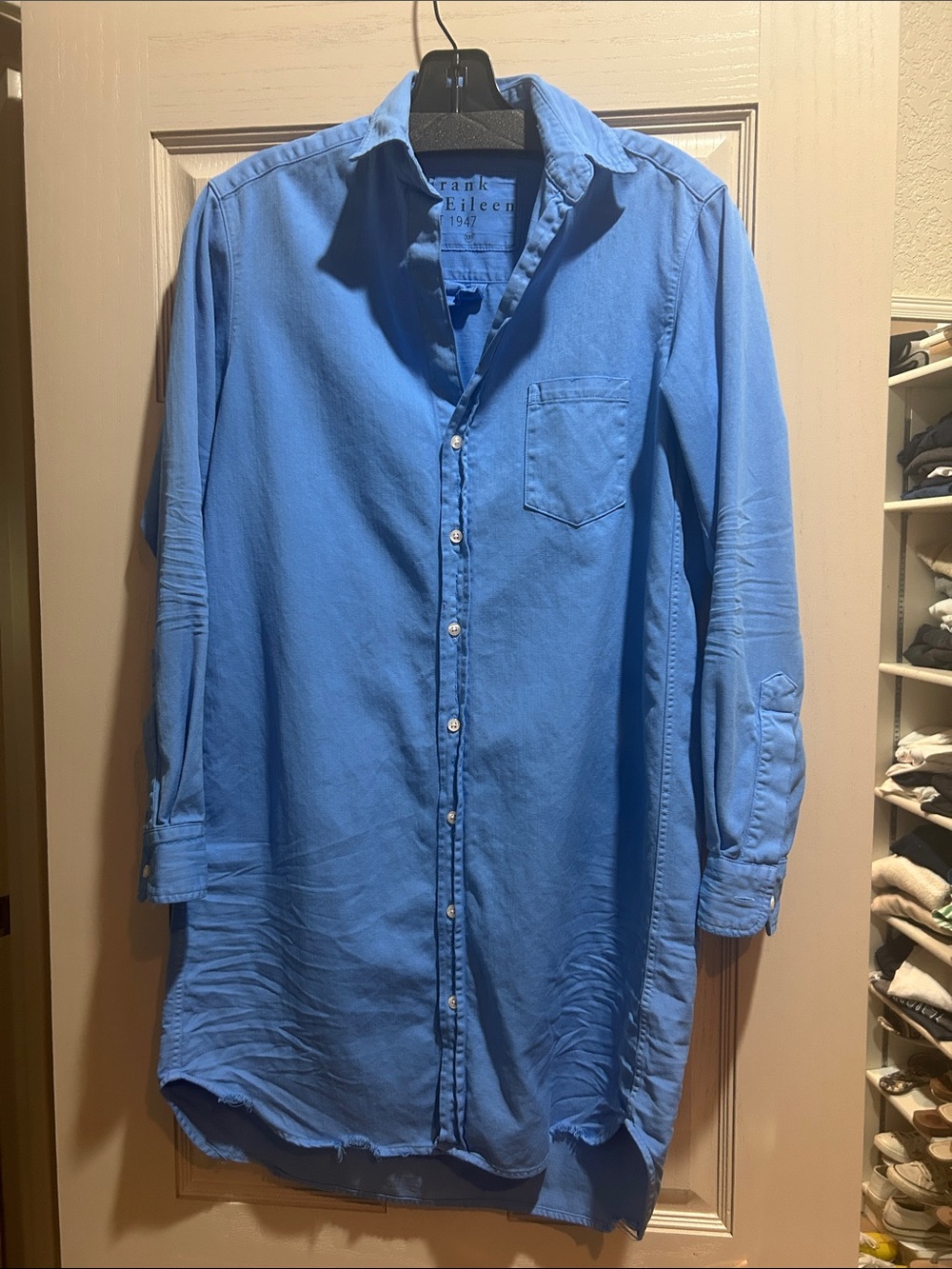 Frank & Eileen Sky Blue Longline Button-Up Shirt Dress